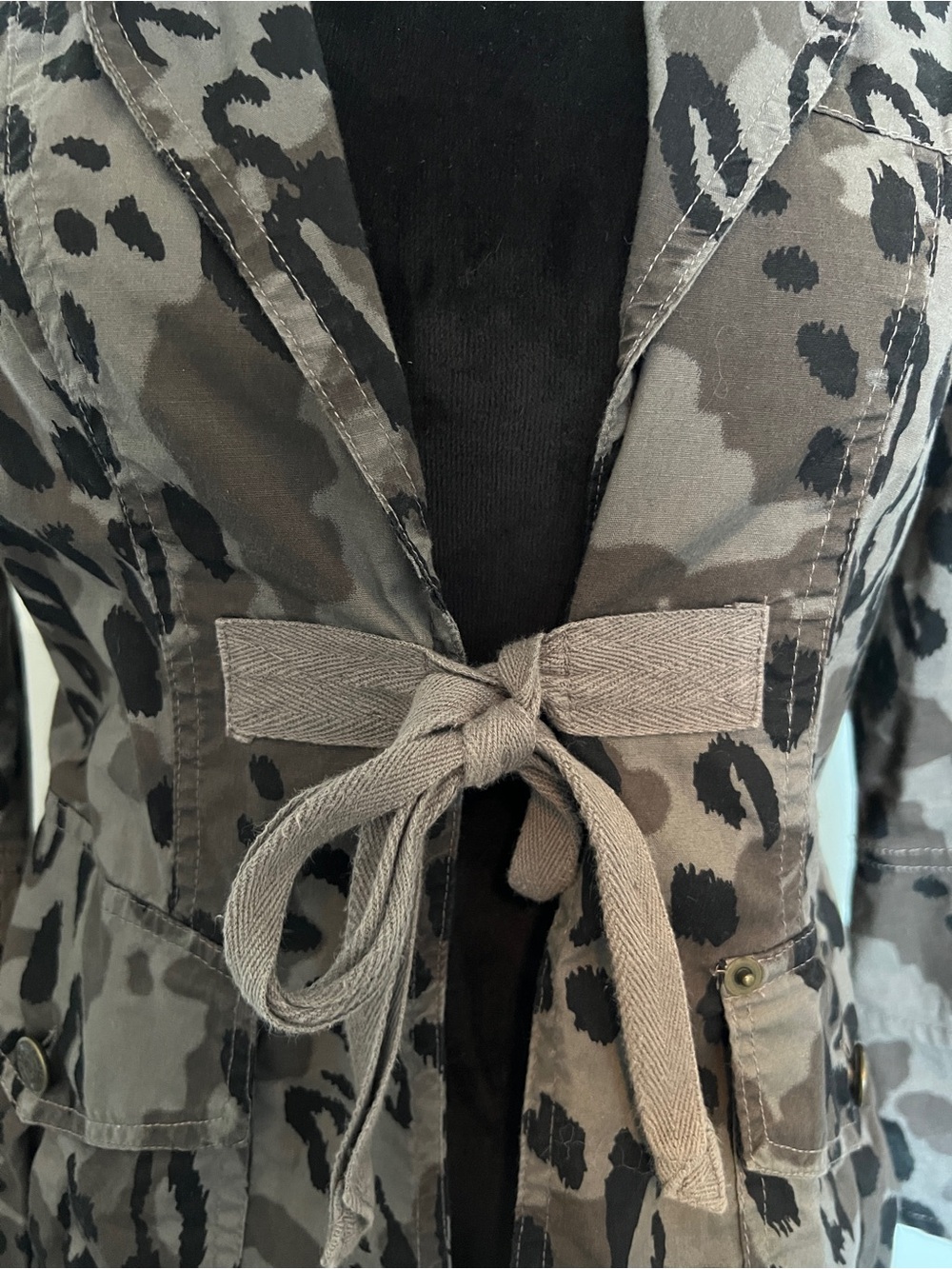 XCVI Gray Leopard Camo Utility Jacket Tie Waist - Excellent Condition!